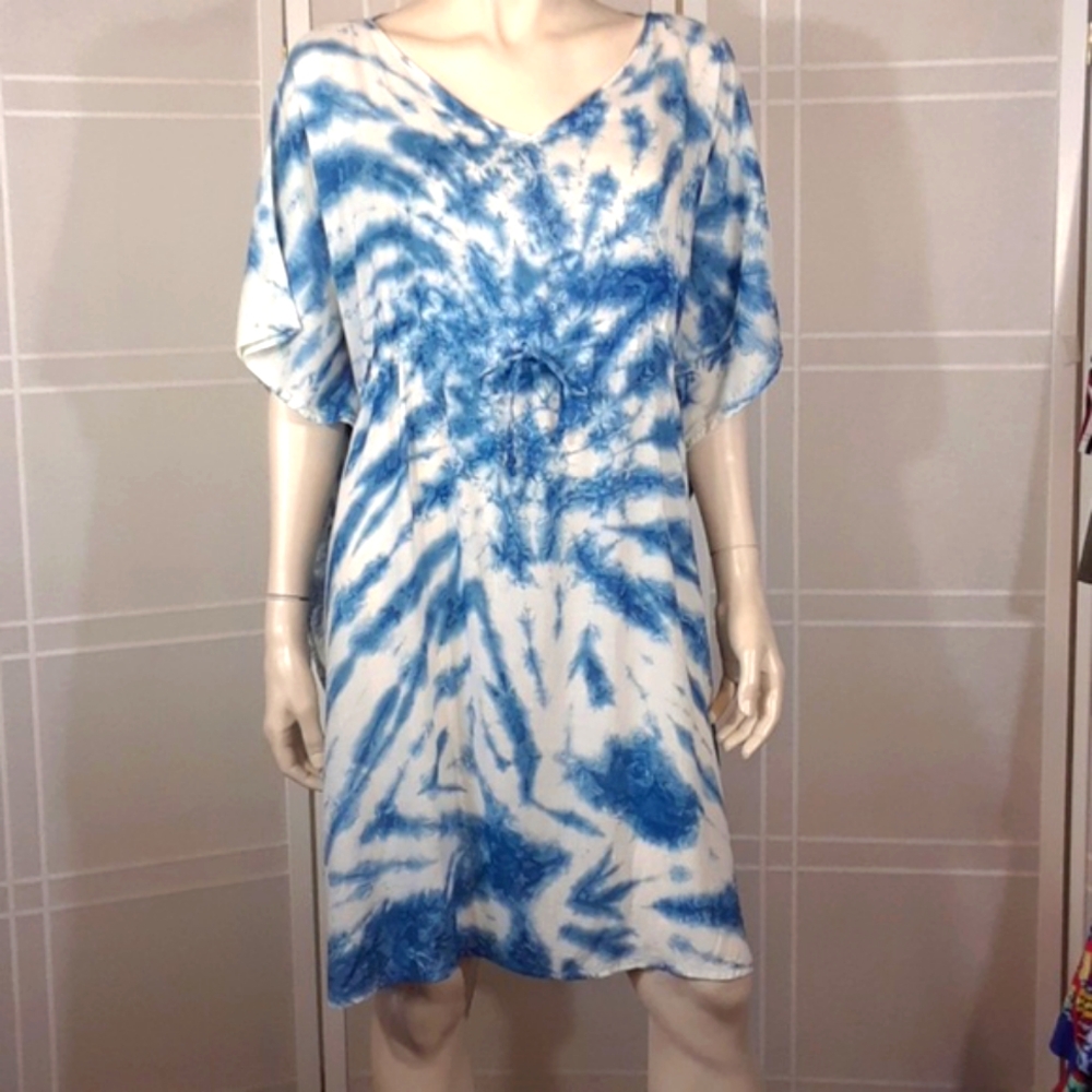 Caftan-Style Blue tie-dye dress or swim cover XL